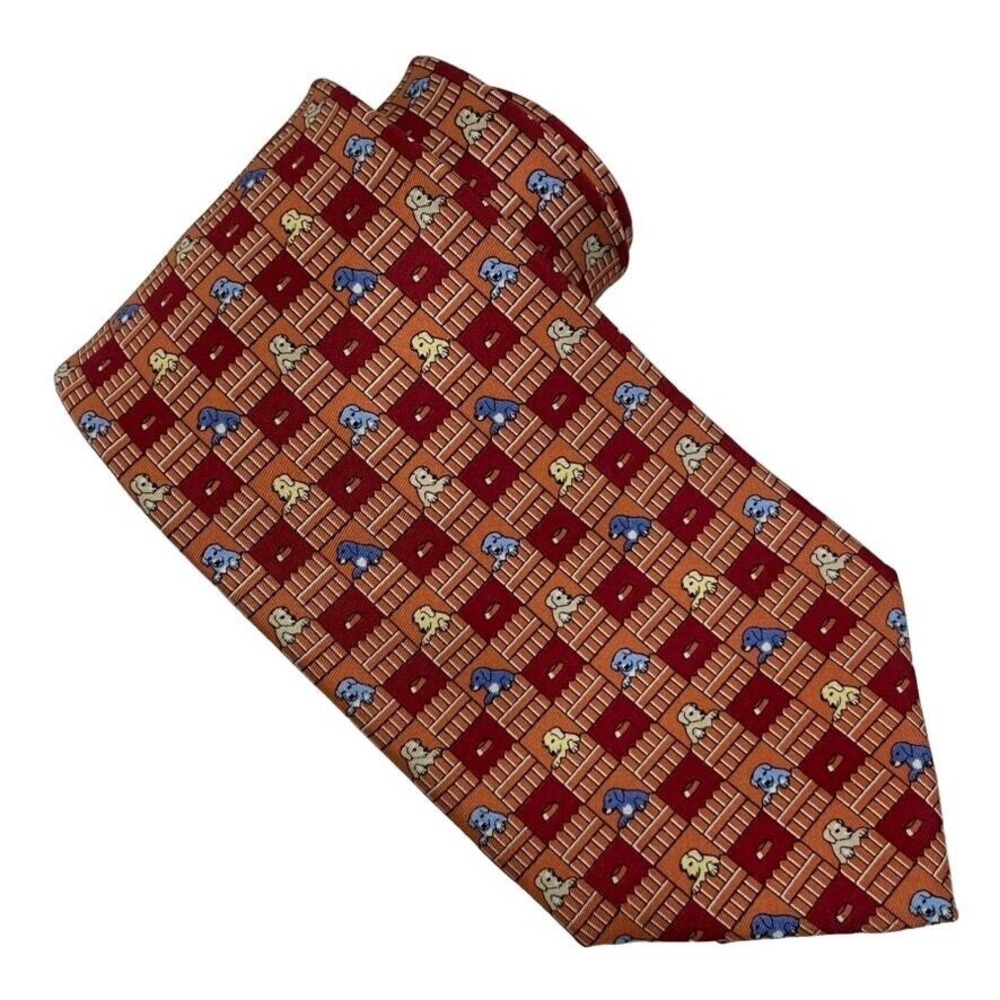 Tommy Hilfiger Necktie Orange Blue Novelty Puppy Dogs Tie 3.5"